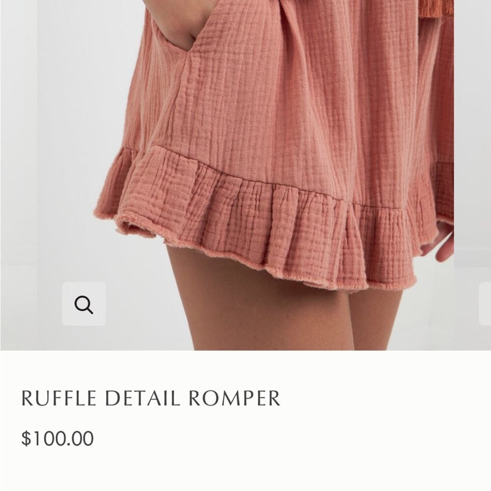 Free The Roses Ruffle Detail Romper Rust Size L Drawstring Waist V Neck Muslin - Picture 13 of 13